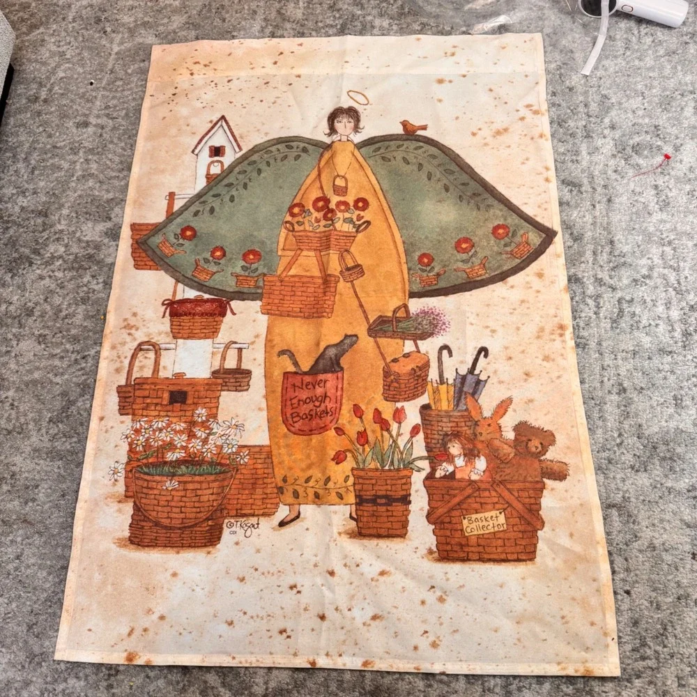 CDI T Kregut Angel Basket Collector Folk Art Wall Hanging Tapestry Garden Flag